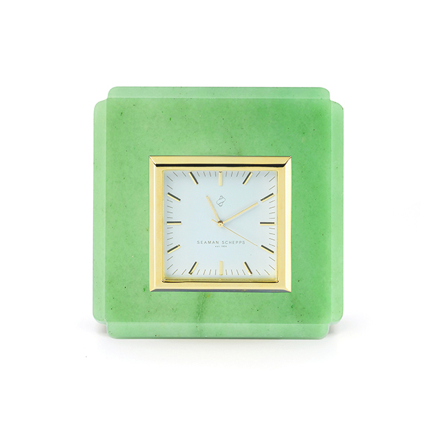 Seaman Schepps Black Obsidian Clock with Carved Jadeite